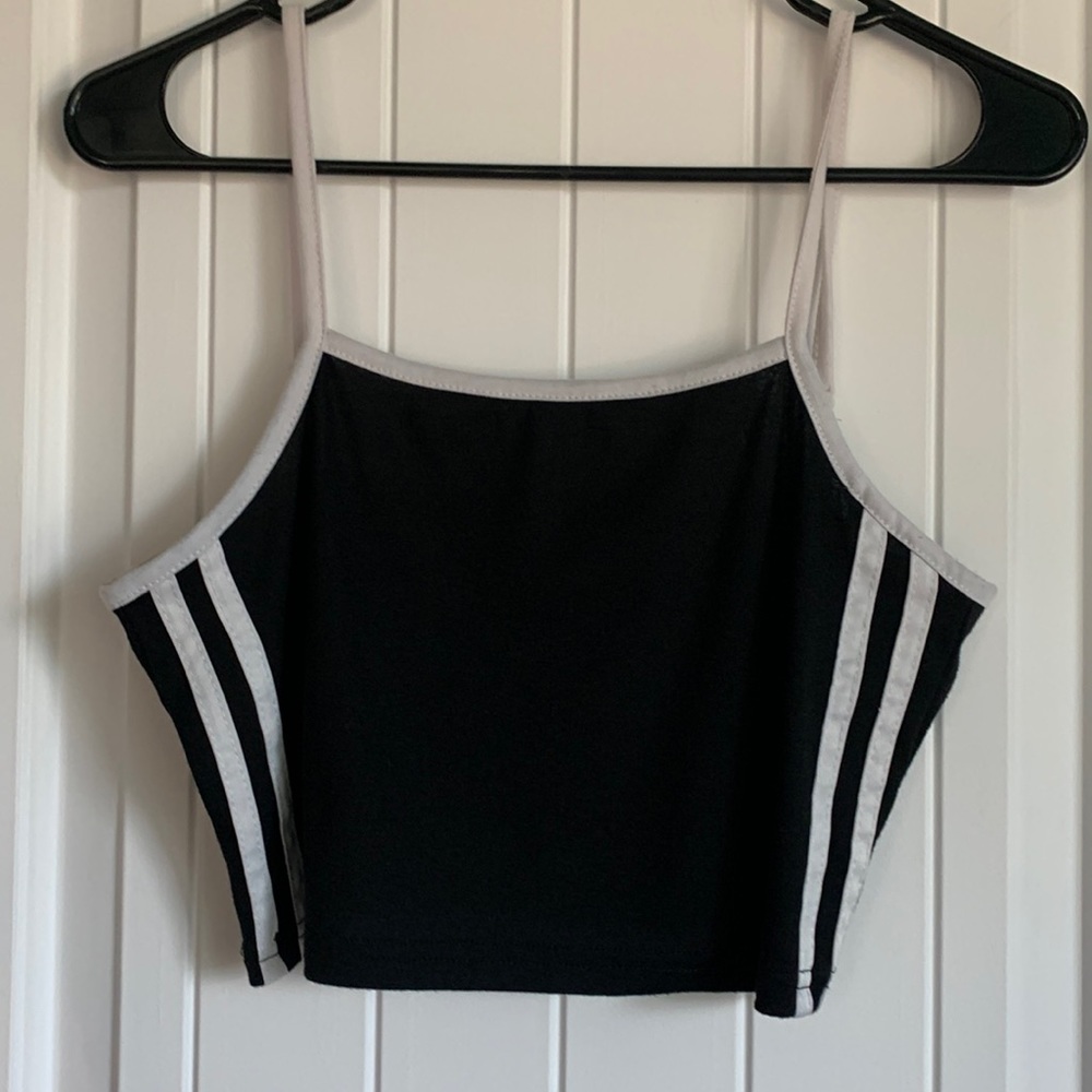 Black Sports Stripe Crop Top L